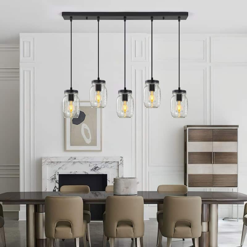 Starsky 5-Light Modern Farmhouse Linear Chandelier Cluster Glass Mason Jar Kitchen Island Light