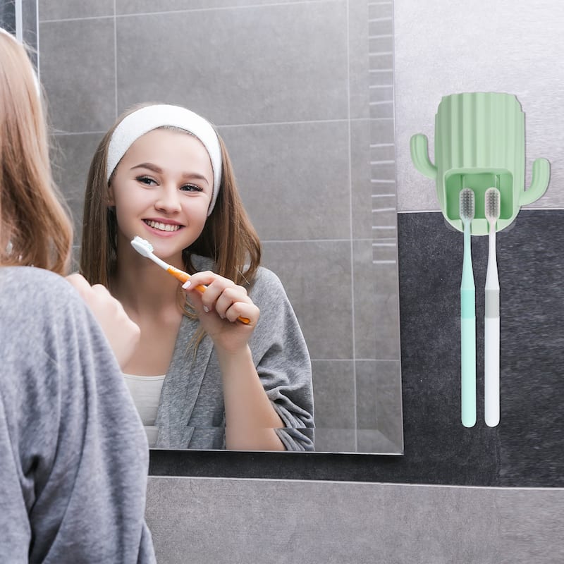 Wall Mounted Toothbrush Holders, Wall Mounted Toothbrush Storage 2.45"x2.45"x3.39" - Green