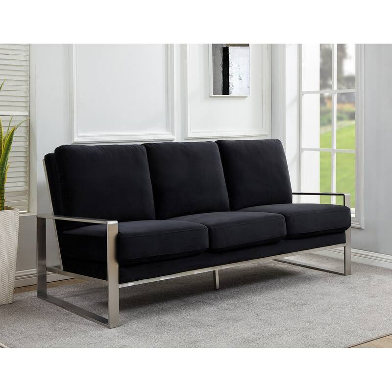 Jefferson Velvet Upholstered 3 Seater Sofa with Silver Metal Frame with Removable Cushion for Living Room, Bedroom, Office