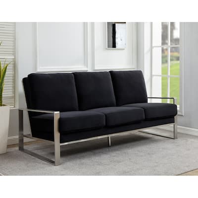 Jefferson Velvet Upholstered 3 Seater Sofa with Silver Metal Frame with Removable Cushion for Living Room, Bedroom, Office