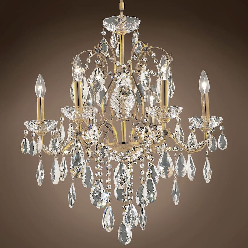 Heritage 6 Light 24" Gold Chandelier with Clear European Crystal & Led Bulb - 21.00