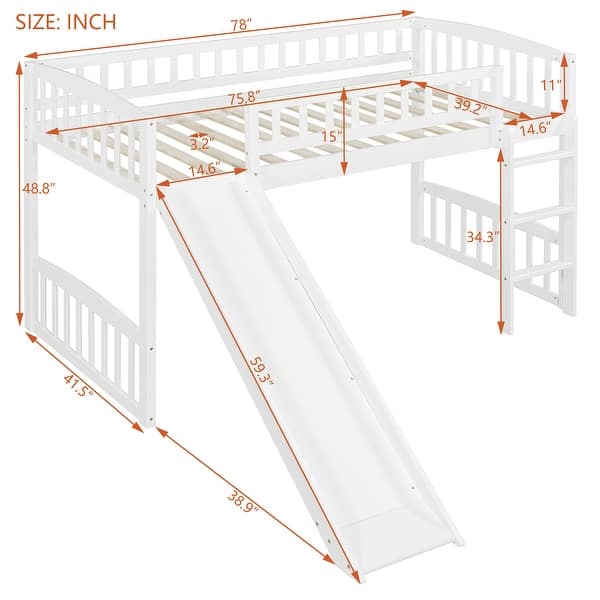 Twin Size Loft Bed with Slide and Ladder, Space Saving & Fun by Harper & Bright Designs - White