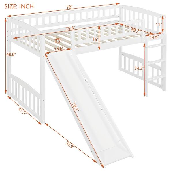 dimension image slide 1 of 2, Twin Size Loft Bed with Slide and Ladder