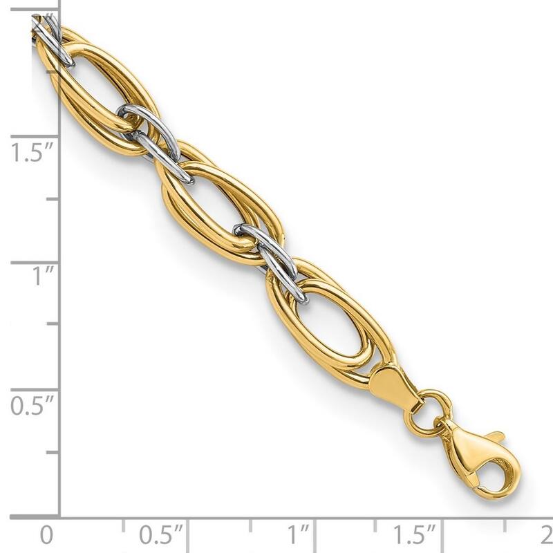 Curata 14k Two tone Gold Polished Fancy Link Bracelet 8 Inch