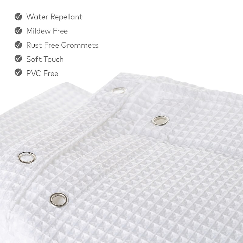 Creative Scents Waffle Fabric White Shower Curtain with Liner Set