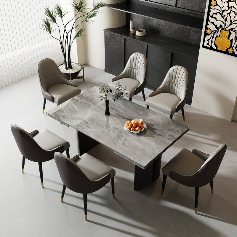 9 - Piece 94.48'' Extendable Sintered Stone Dining Table with 8 Chairs Dining Set