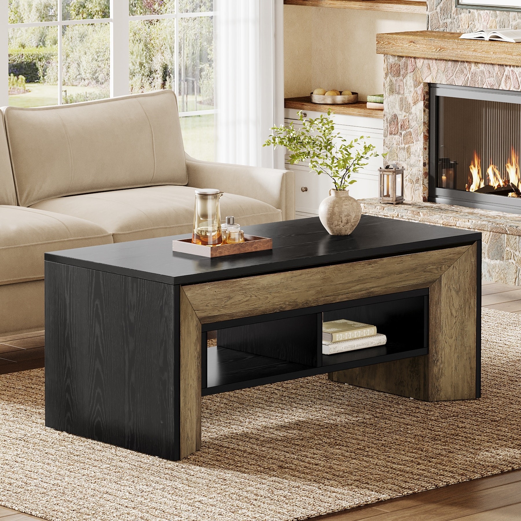47.2" Rectangular Coffee Table, Modern Wood Center Table