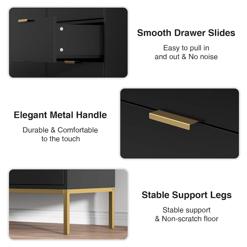 Anmytek Modern 6-Drawer Double Dresser Black Wood Chest of Drawers Storage Organizer for Bedroom