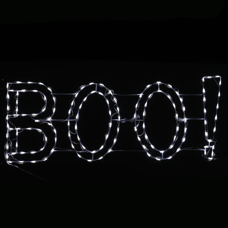 National Tree Company Halloween Lighted Sign Decoration, White, 'BOO' Sign, LED Lights, Plug In, 5 Feet