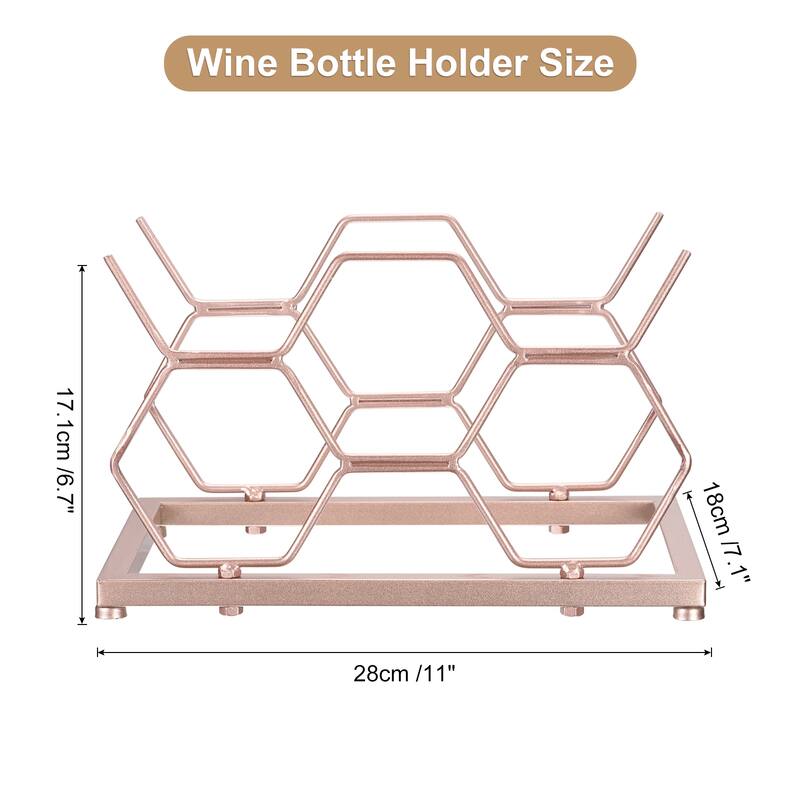 Countertop Wine Rack Wine Bottle Holder for Table Wine Cellar, Hexagon - Rose Gold