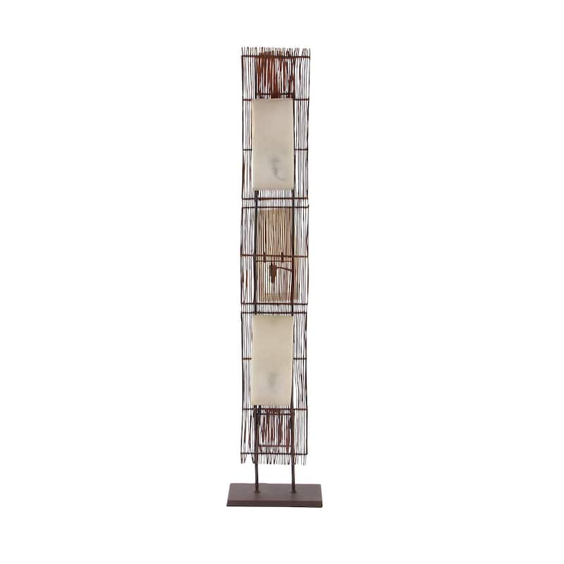 Bamboo Wood Tribal Wavy Floor Lamp with Cream Lamp Shades - Brown - Roche River Decor