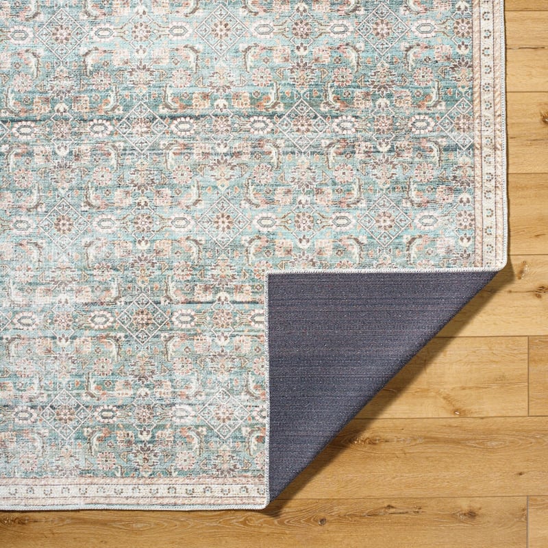 Livabliss Amelie Traditional Washable Area Rug - 2'7" x 7'10" - Teal/Brown