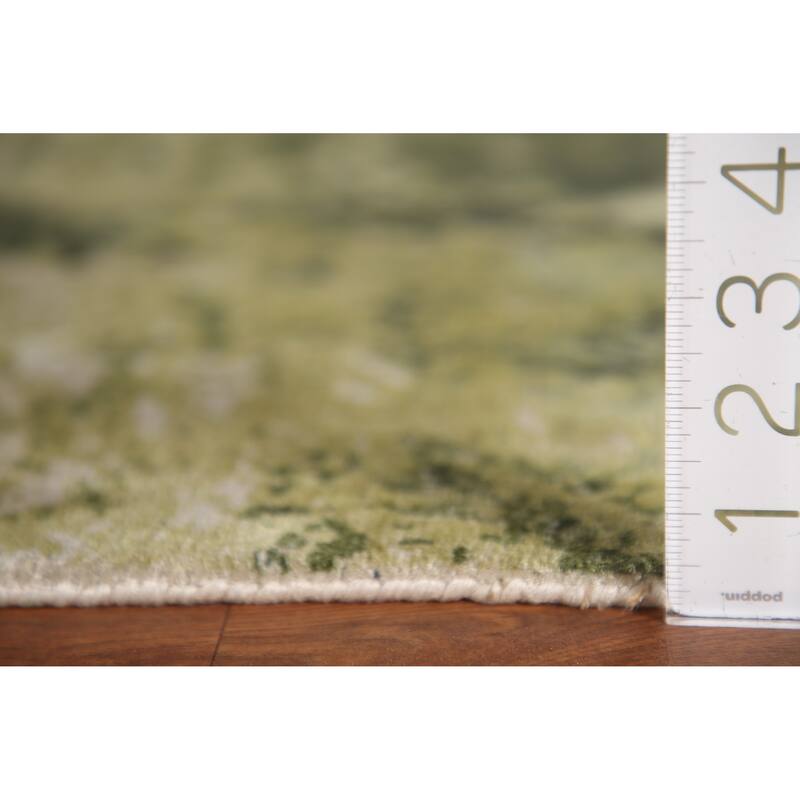 All-Over Green Abstract Modern Area Rug Hand-knotted Wool Carpet - 4'8"x 6'6"
