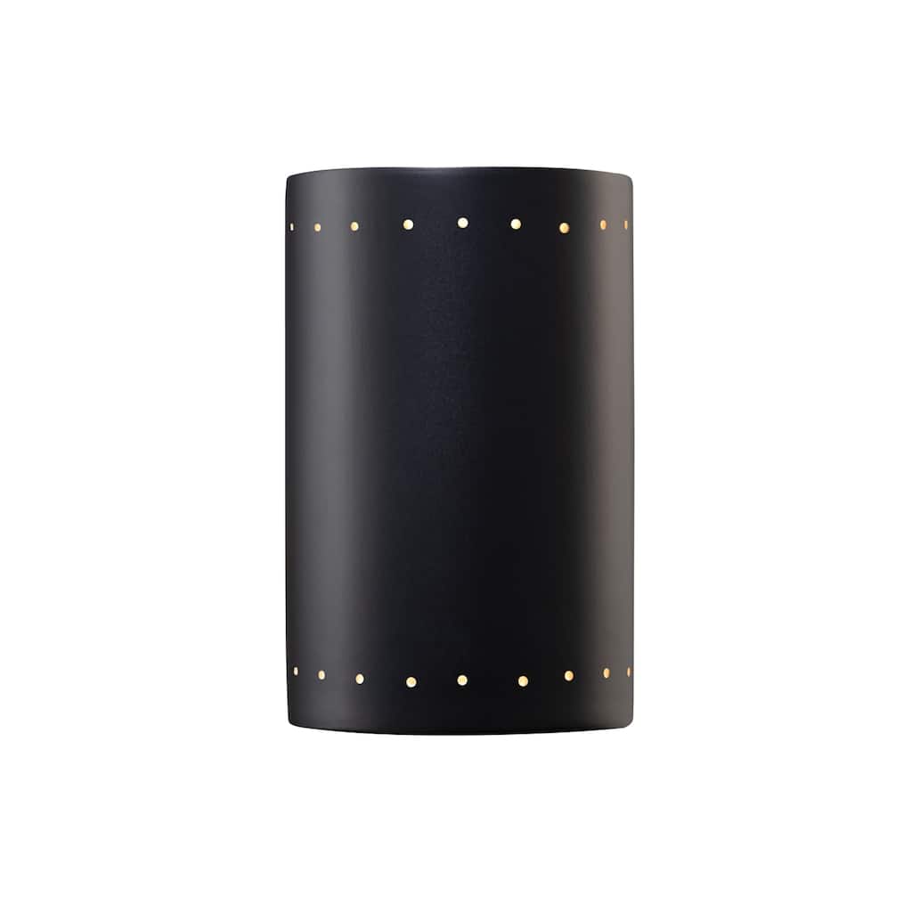 Justice Design Group Ambiance Carbon Matte Black Large Cylinder w/ Perfs Outdoor Closed Top Wall Sconce