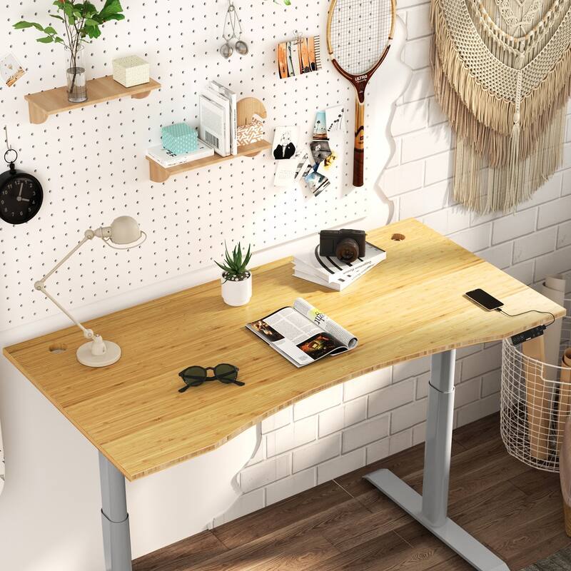 FLEXISPOT Electric Height Adjustable Standing Desk 3-Stage Dual Motor With Curved Bamboo Desktop