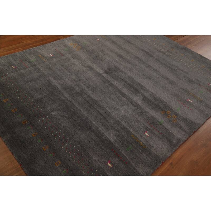 Gabbeh Oriental Area Rug Handmade Grey Modern Wool Carpet - 5'9" x 7'8"