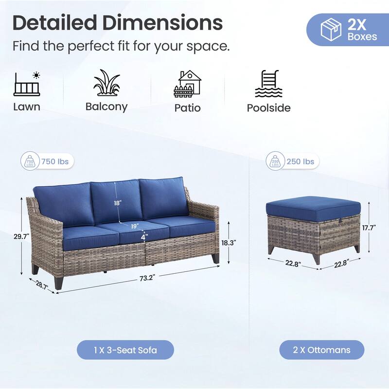 Pocassy Outdoor All-Weather Outdoor Sofa, Swivel Chair, Ottoman Sets