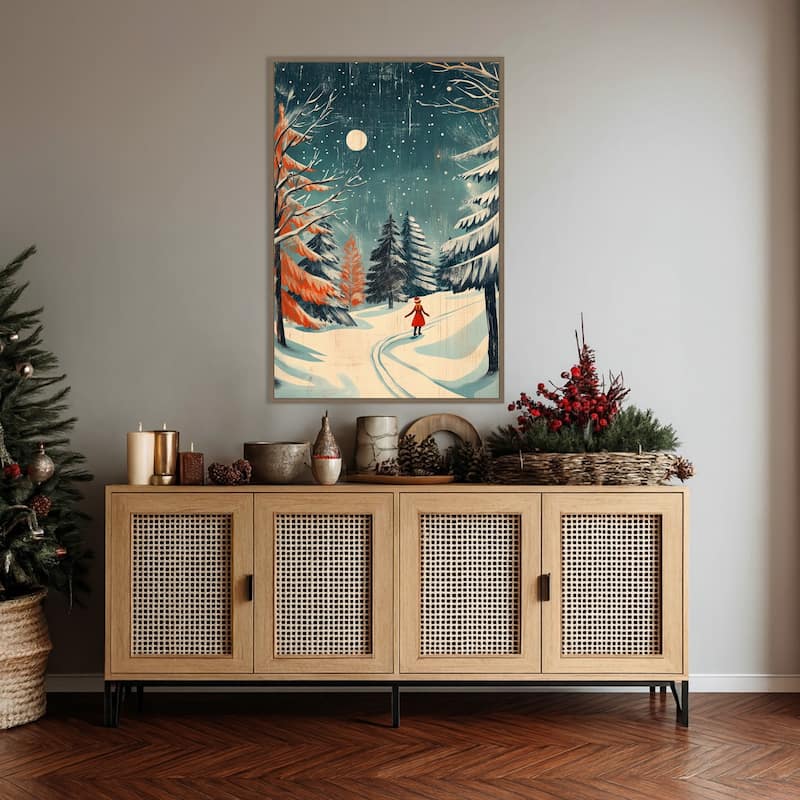 Christmas girl by Pictufy Studio Framed Canvas Wall Art Print - Sylvie Dark Gold