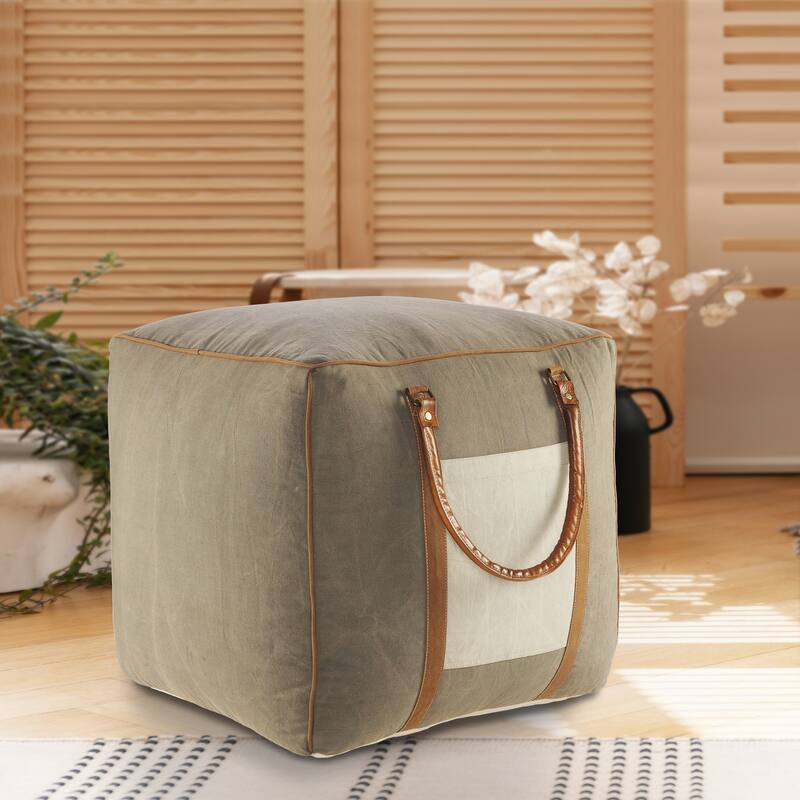 HomeRoots 20" Gray Cotton Blend Ottoman