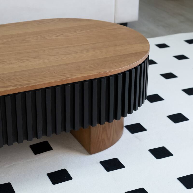 Oval Coffee Table with Hidden Storage, Low Profile Wood Center Table Stylish Tea Table with Solid Wood Veneer & Removable Top