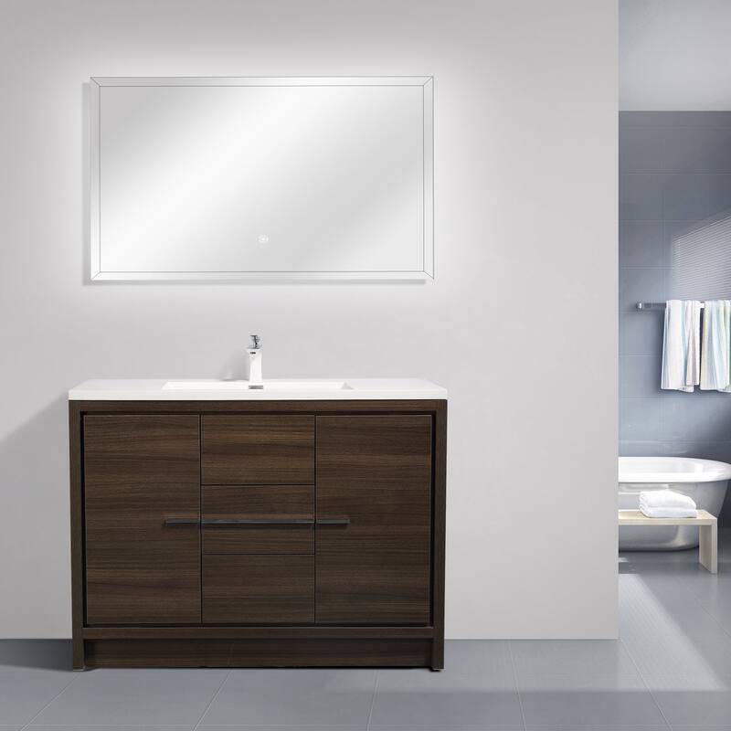 Freestanding Bathroom Vanity Set in Grey Oak with Integrated Solid Surface Sink