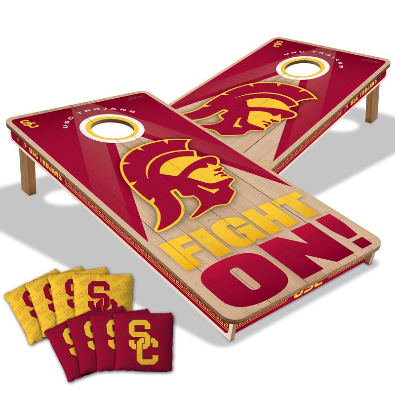 USC Trojans NCAA 2x4 Professional Cornhole Board Set - Include Team Bags + Case & LED Lights