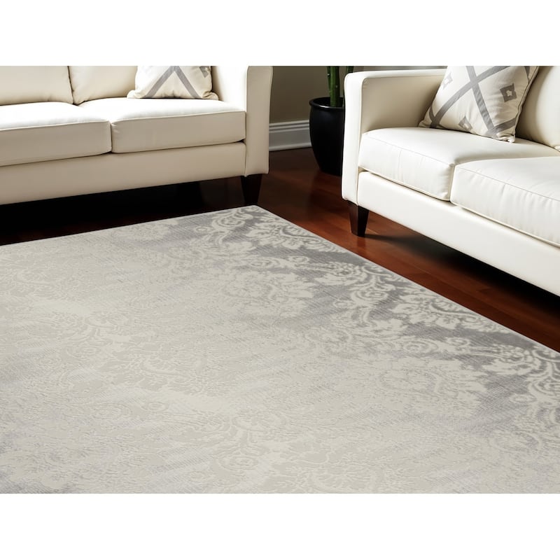 Hexu Power Loomed Distressed Non Skid Low Pile Area Rug By HomeRoots - 118' X '94' X '0.25 - 118' X '94' X '0.25 - Lavender/Ivory - Rectangle