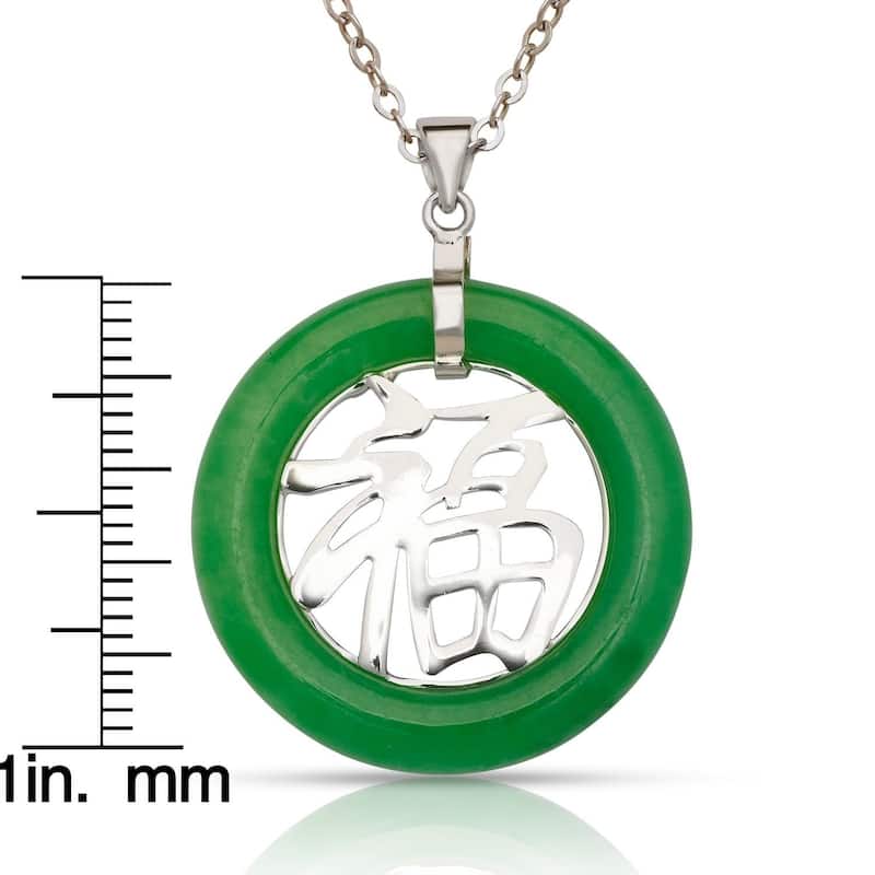 Curata 925 Sterling Silver 18" Mens Green Jade Large Good Luck Circle Necklace - 30x43mm