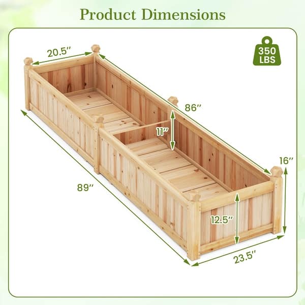 dimension image slide 0 of 2, Costway Wooden Raised Garden Bed Outdoor Rectangular Planter Box with - See Details