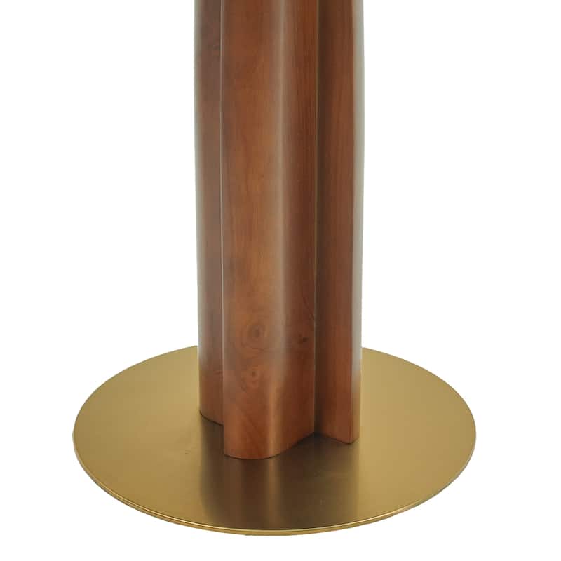 Modern Square Dining Table, 33.5" Sintered Stone Table with Wooden Leg & Gold Base, 2 - Person Kitchen Table for Small Space
