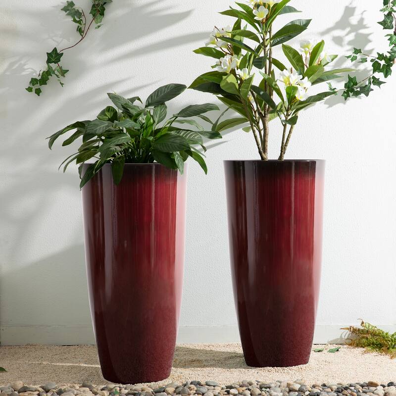 Glitzhome 30"H Set of 2 Oversized Gradient Cobalt Blue/Turquoise/Red Tall Plastic Planter