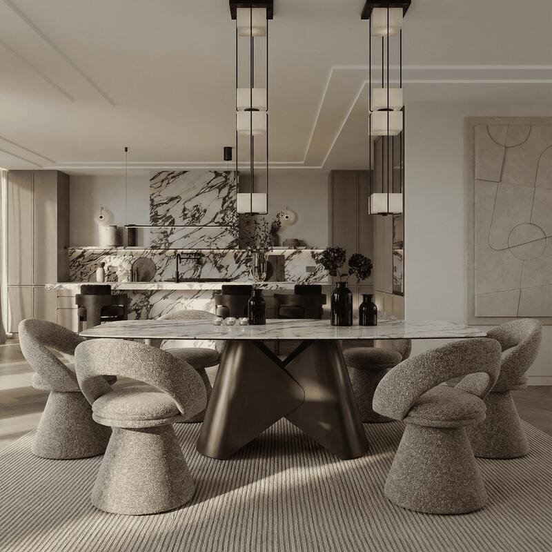 Modrest Wiles Modern Grey Fabric Swivel Dining Chair