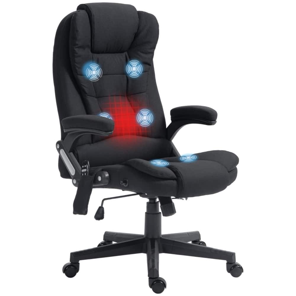 Linen Massage Office Chair with Adjustable Height, Recline, Lumbar Heating & Swivel Wheels