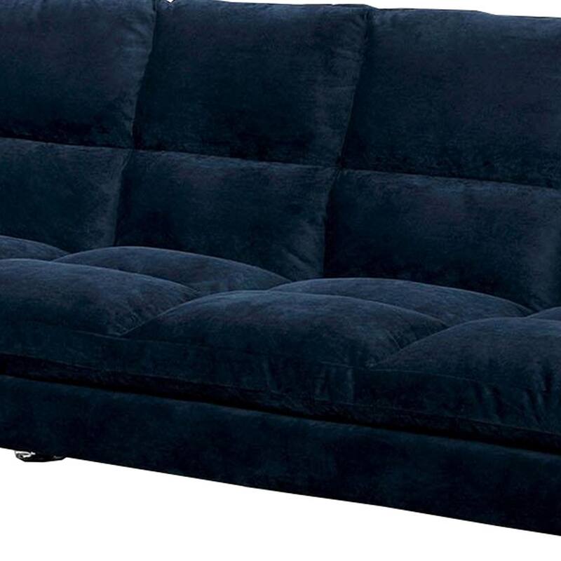 Futon Sofa with Tufted Padded Seating and Metal Legs, Blue