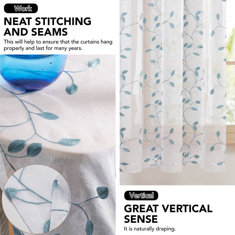 Deconovo Tie up Sheer Curtains Embroidery Pattern Shades