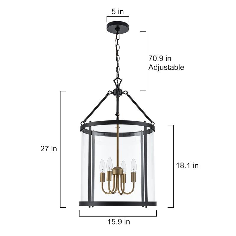 4 - Light Farmhouse Lantern Glass Drum Chandelier for Entryway