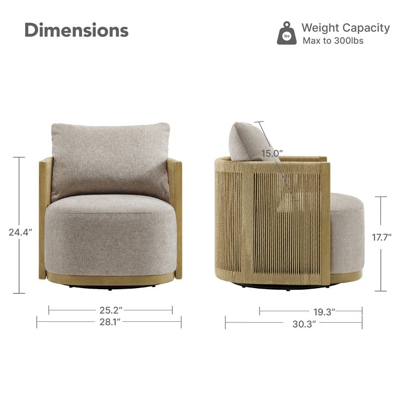 Spruce & Spring Modern Boho Braid Swivel Accent Chair with Hand-Woven Paper Cord Arm