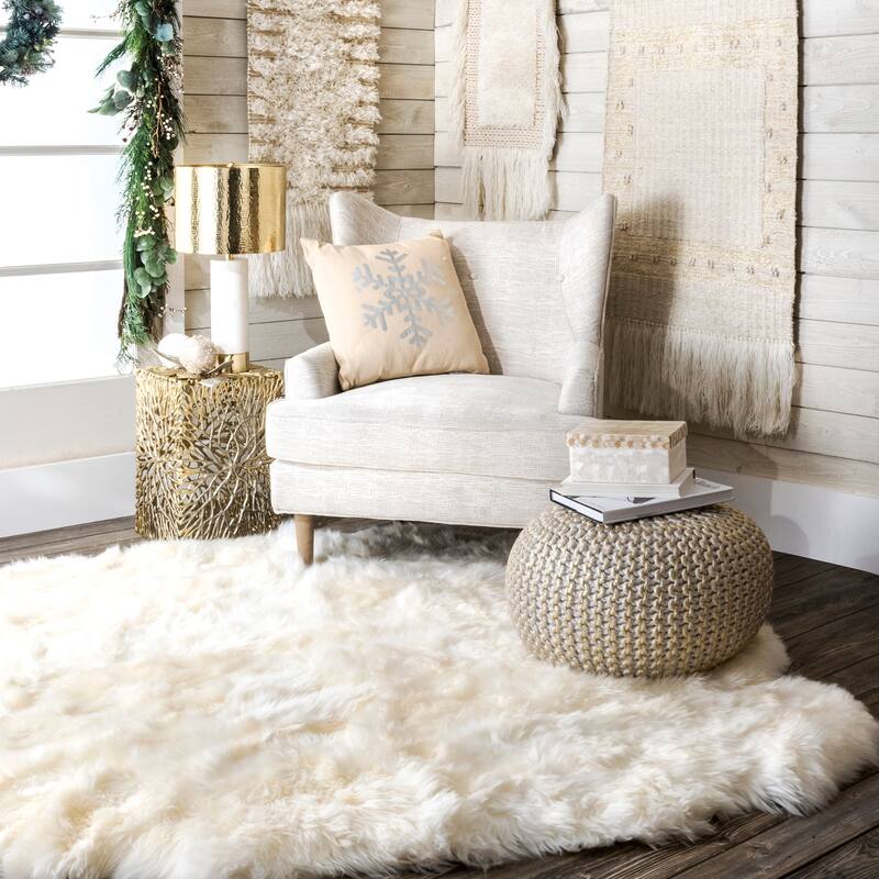 Nuloom Ling Round Knit Filled Ottoman Pouf