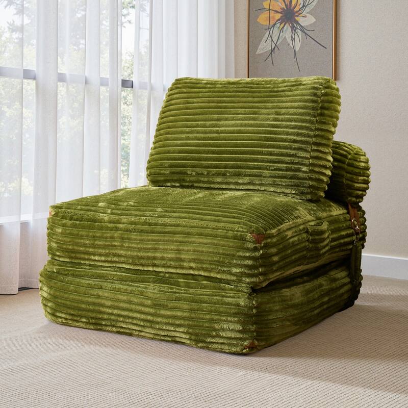 OVIOS Corduroy Foldable Compressed Sleeper Sofa - Green-Plush