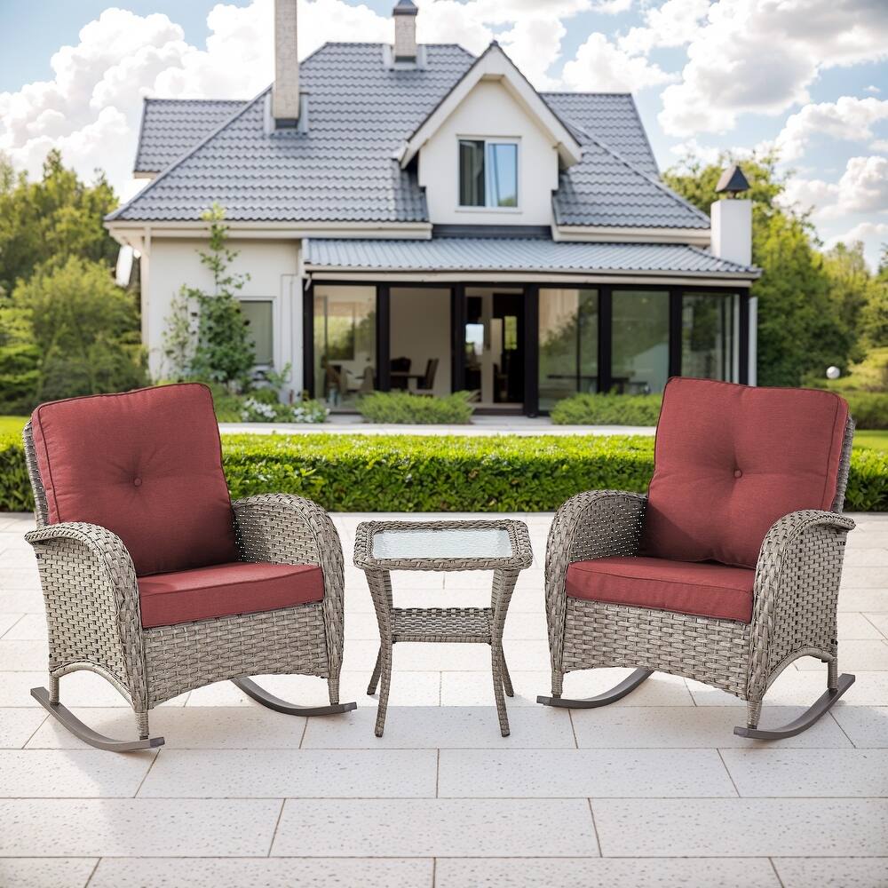 Gymojoy Patio Furniture Set PE Wicker Rocking Chairs & Side Table