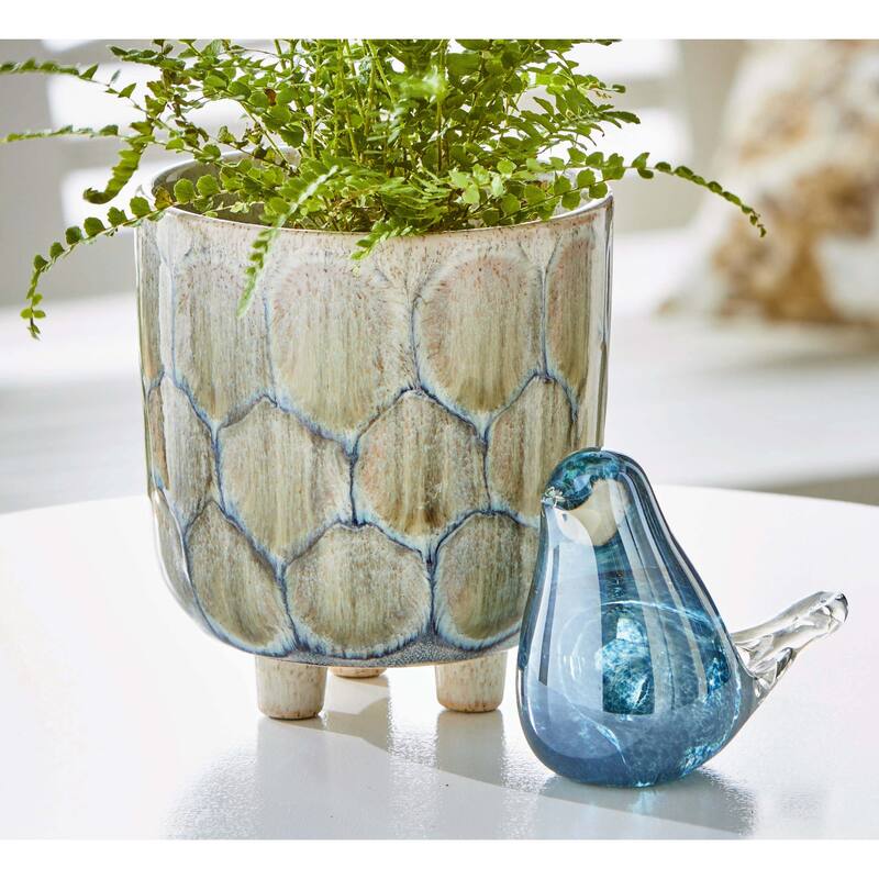 Oceania Light Blue Ceramic Footed Planter - 5.5" H x 5" L x 5" W - Perfect for Summer Gardening and Home Decor