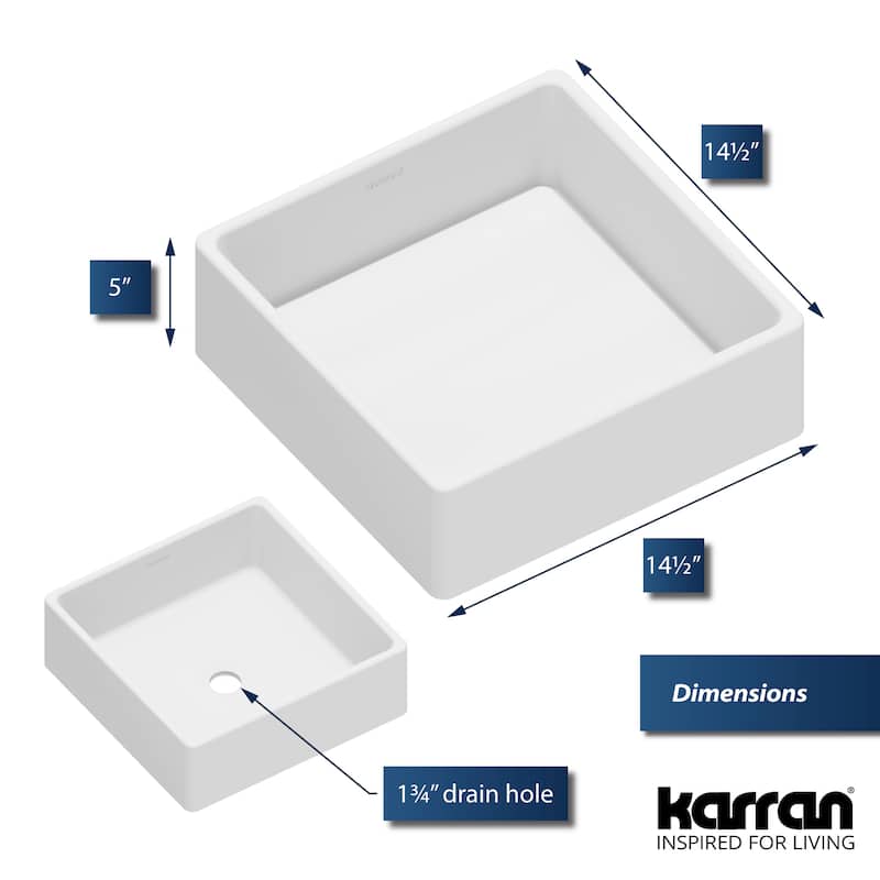 Karran Quattro QM175 Matte White Acrylic 15 in. Square Bathroom Vessel Sink