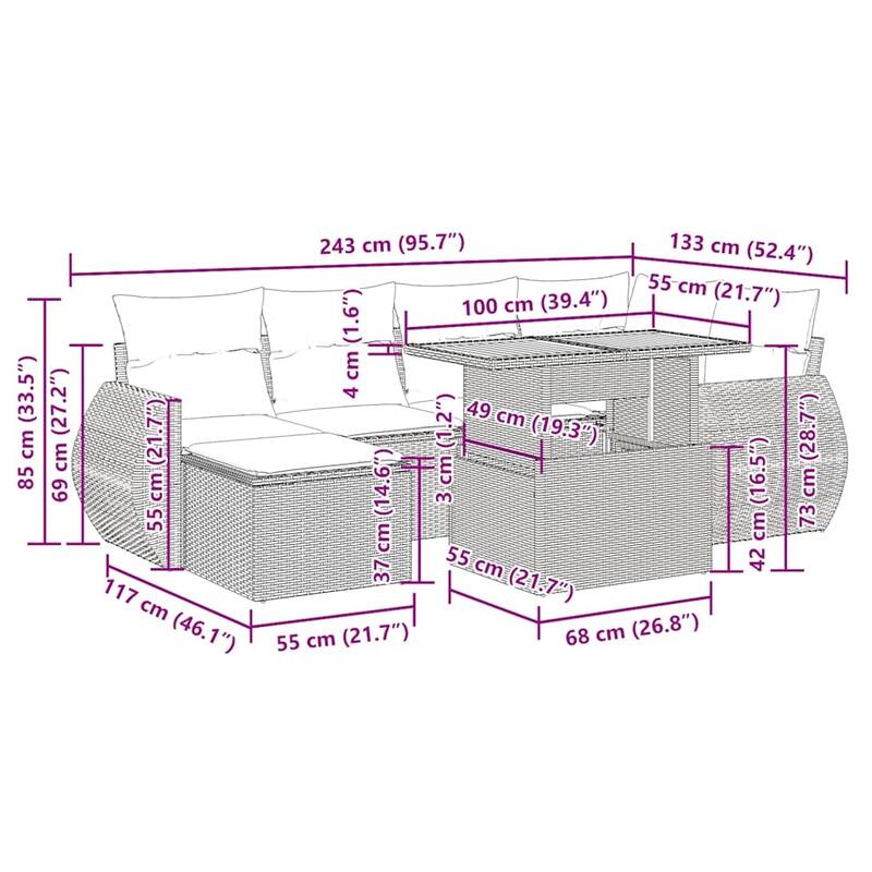 vidaXL Garden Sofa Set Black, Cream White - 21.7 x 39.4 x 28.7