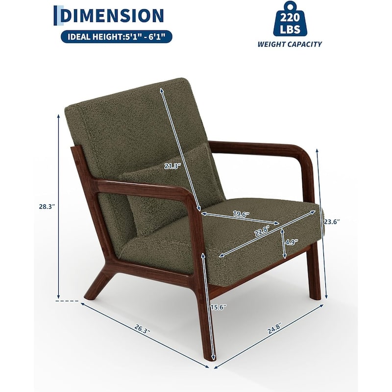 Modern Sherpa Accent Sofa Chair, Lounge Armchair with Lumbar Pillow for Living Room, Bedroom