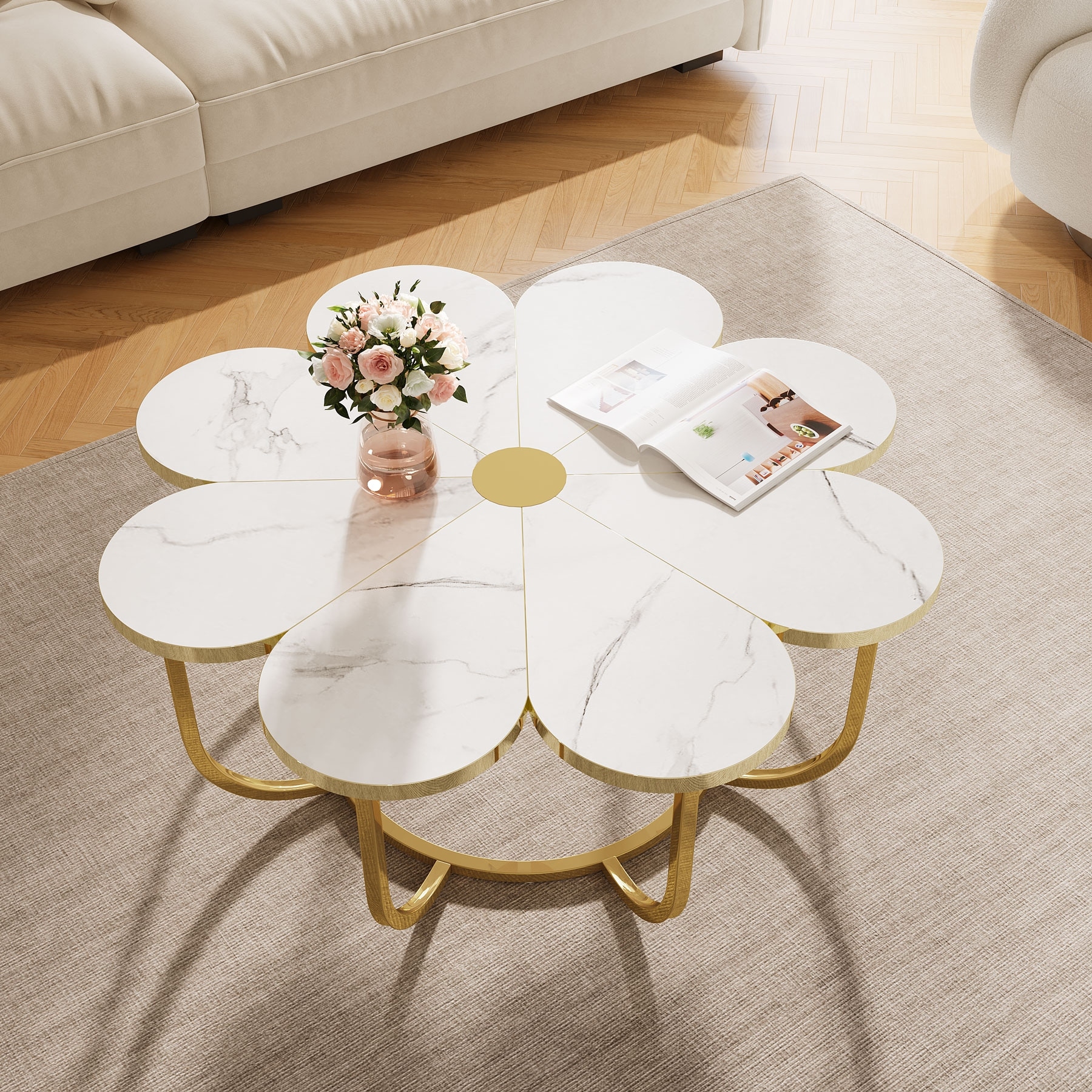 39.37-inch Modern Flower-Shaped Coffee Accent Table for Living