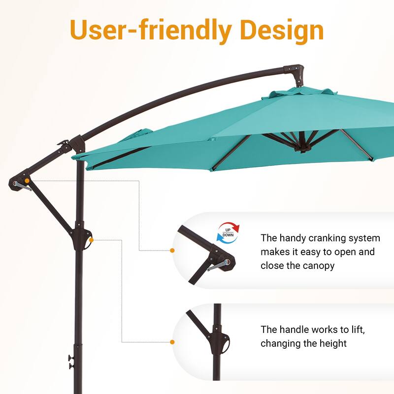 10 ft Steel Crank-lift Cantilever Umbrella With Weighted Base