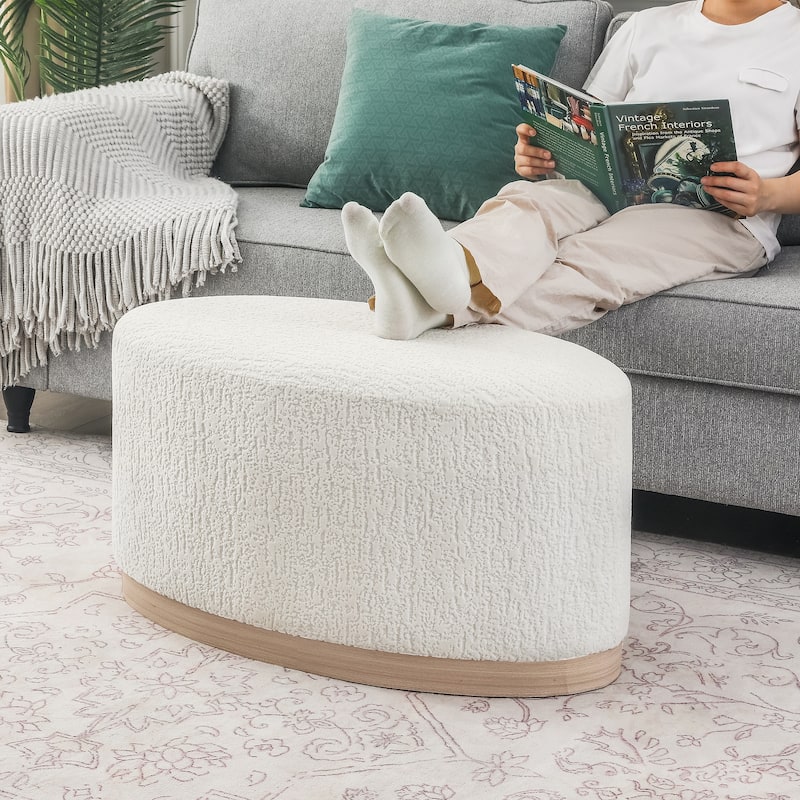 Adeco Velvet Upholstered Bench Oval Ottoman for Bed End Entryway