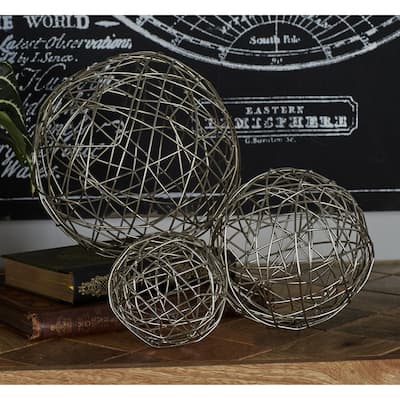 CosmoLiving by Cosmopolitan Gold or Silver Metal Wire Orb Geometric Decorative Sculpture (Set of 3)