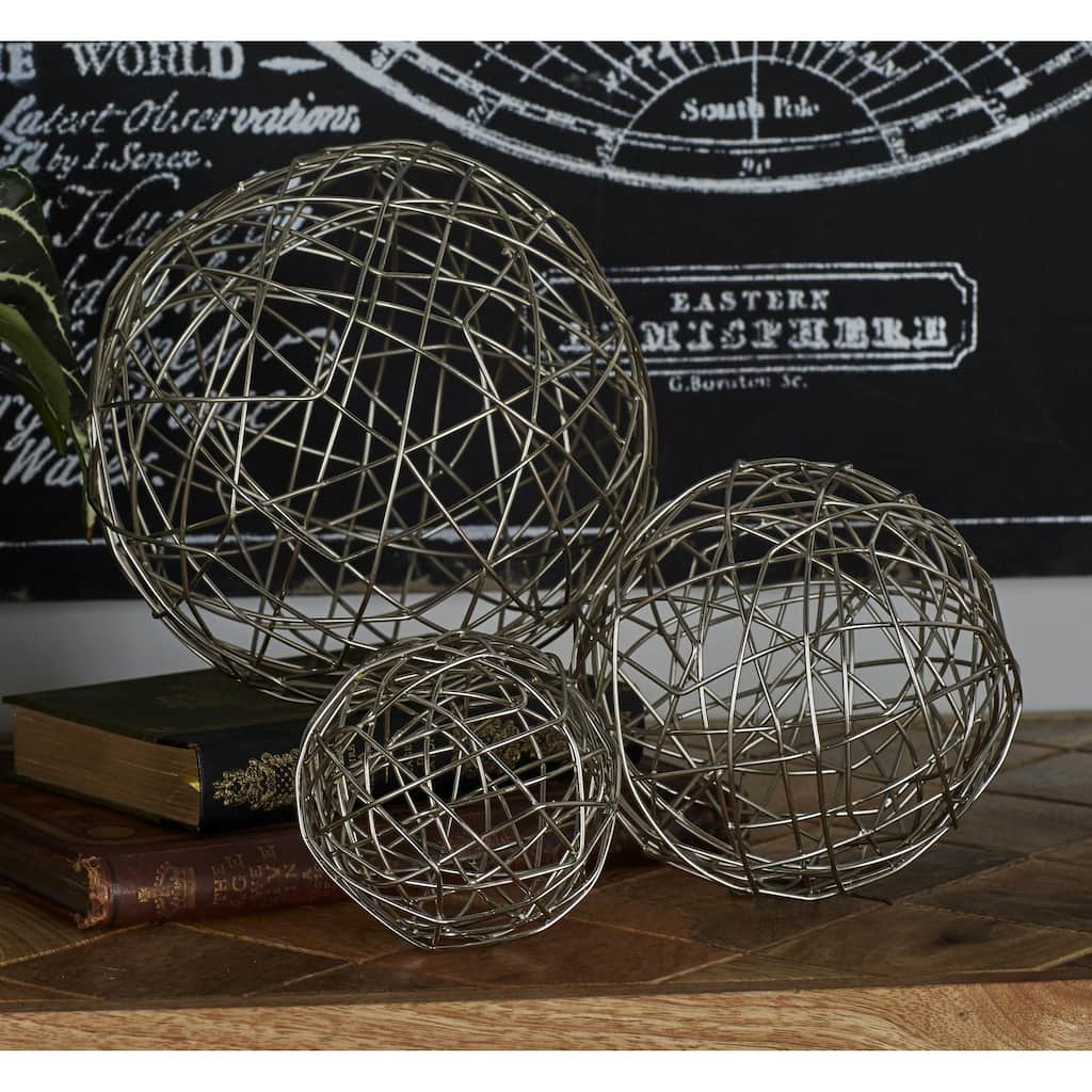 CosmoLiving by Cosmopolitan Gold or Silver Metal Wire Orb Geometric Decorative Sculpture (Set of 3)