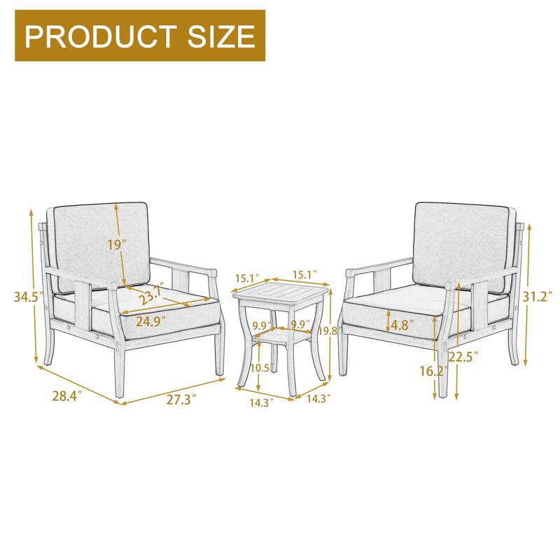 3-Piece Solid Teak Outdoor Patio Furniture Set Armchairs & Storage Table